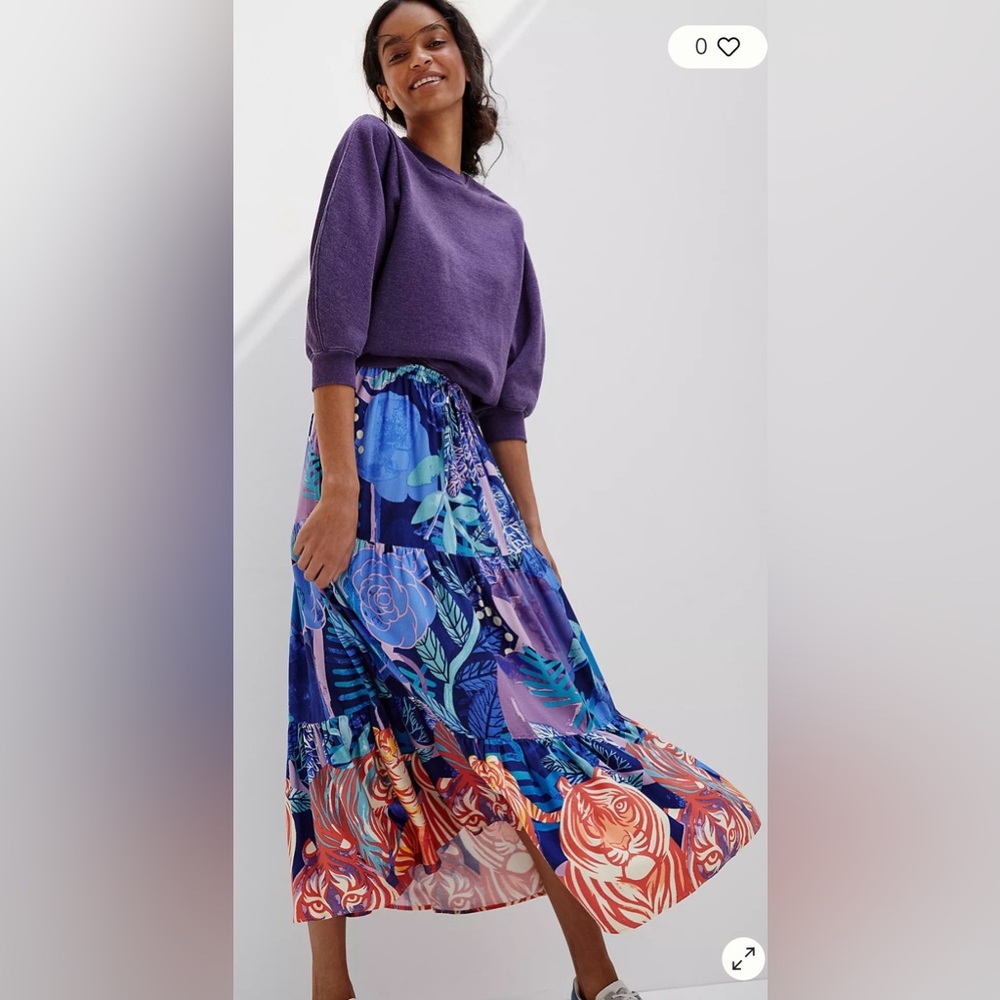 Anthropologie Cecilia Pettersson NWT Tiered BOHO Blue/Purple Maxi Skirt- SIZE XL